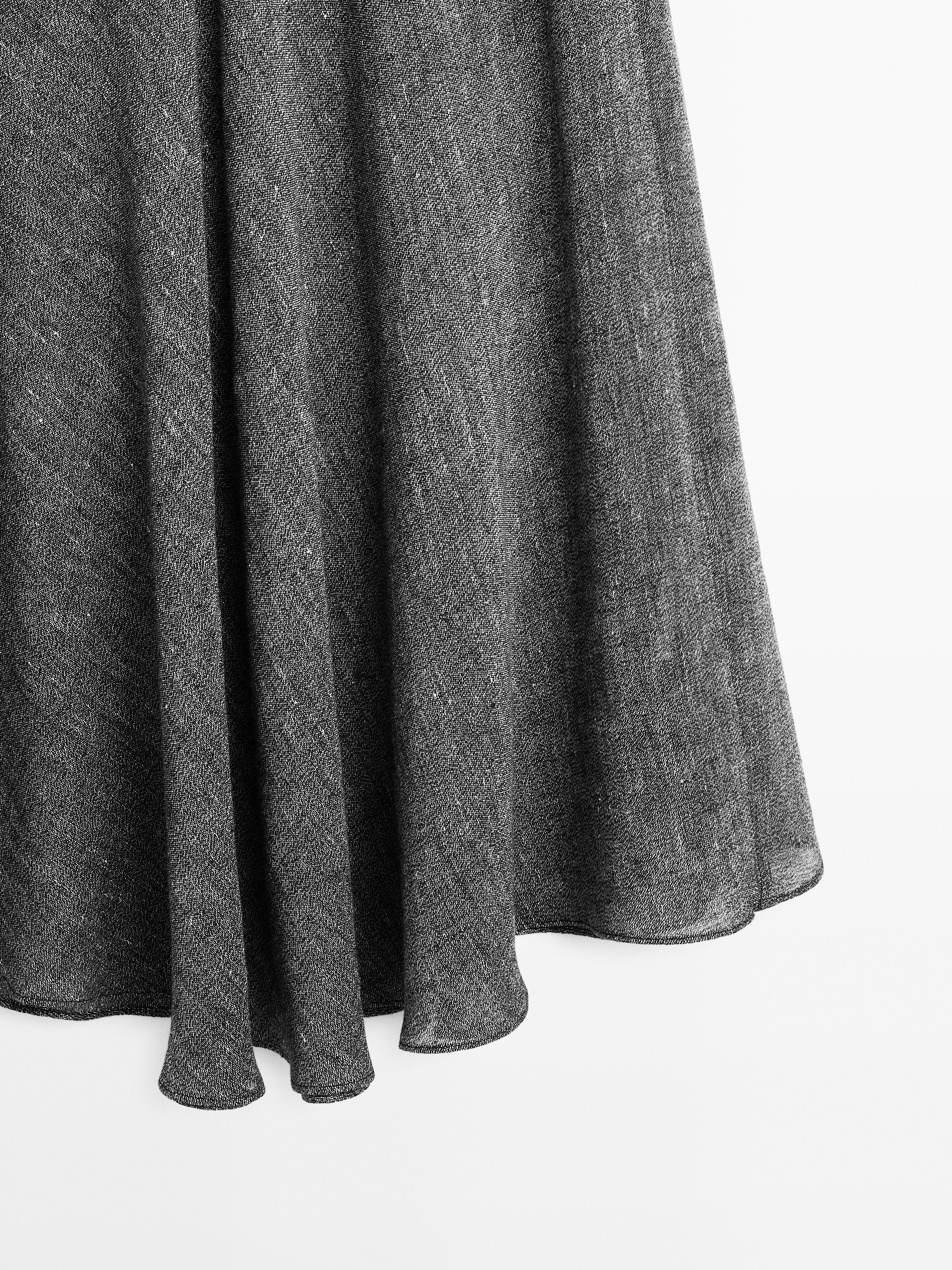 Linen blend midi skirt with flounce